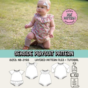 Seaside Playsuit PDF Sewing Pattern ~ Baby Girls Romper Sunsuit ~ Sizes Newborn-3yrs