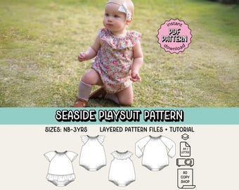 Seaside Playsuit PDF Schnittmuster ~ Baby Mädchen Strampler Sunsuit ~ Grössen Newborn-3yrs