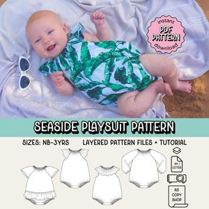 Seaside Playsuit PDF Sewing Pattern ~ Baby Girls Romper Sunsuit ~ Sizes Newborn-3yrs