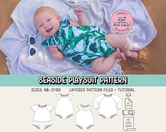 Seaside Playsuit PDF Schnittmuster ~ Baby Mädchen Strampler Sunsuit ~ Grössen Newborn-3yrs