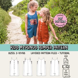 Kids Mykonos Romper PDF Sewing Pattern ~ Unisex Boys Girls Overalls ~ Sizes 2-10 Years
