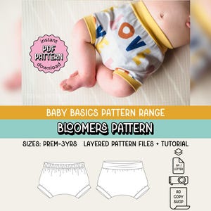 Baby Basics Bloomers PDF Sewing Pattern ~ Unisex Boys Girls Nappy/Diaper Cover ~ Sizes NB-3yrs