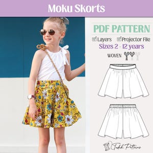 Moku Skorts PDF Sewing Pattern ~ Girls Skirt Shorts ~ Sizes 2-12yrs