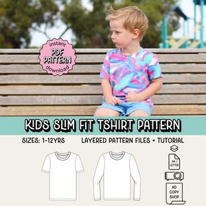 Kinder Slim Fit Tee PDF Schnittmuster ~ Kind Unisex Tshirt ~ Grössen 1-12 Jahre