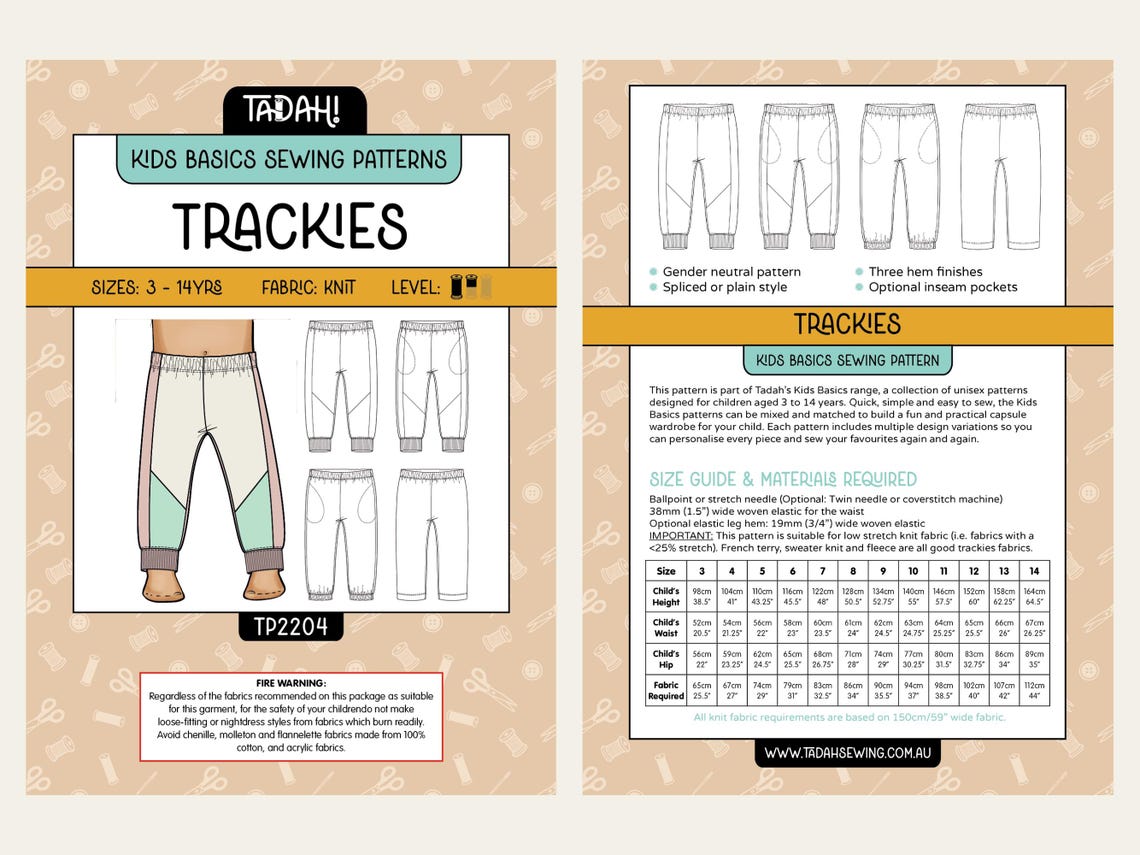 Kids Trackies PDF Sewing Pattern ~ Unisex Boys Girls Tracksuit Pants ...