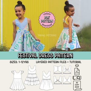 Festival Dress PDF Sewing Pattern ~ Girls Summer Dress ~ Sizes 1-12 Years