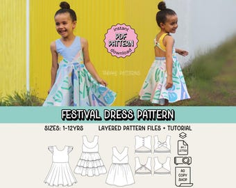 Festival Dress PDF Sewing Pattern ~ Girls Summer Dress ~ Sizes 1-12 Years