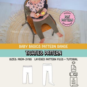 Patrón de costura en PDF de calcetas básicas para bebé ~ Calzas unisex para niños y niñas ~ Tallas NB-3 años
