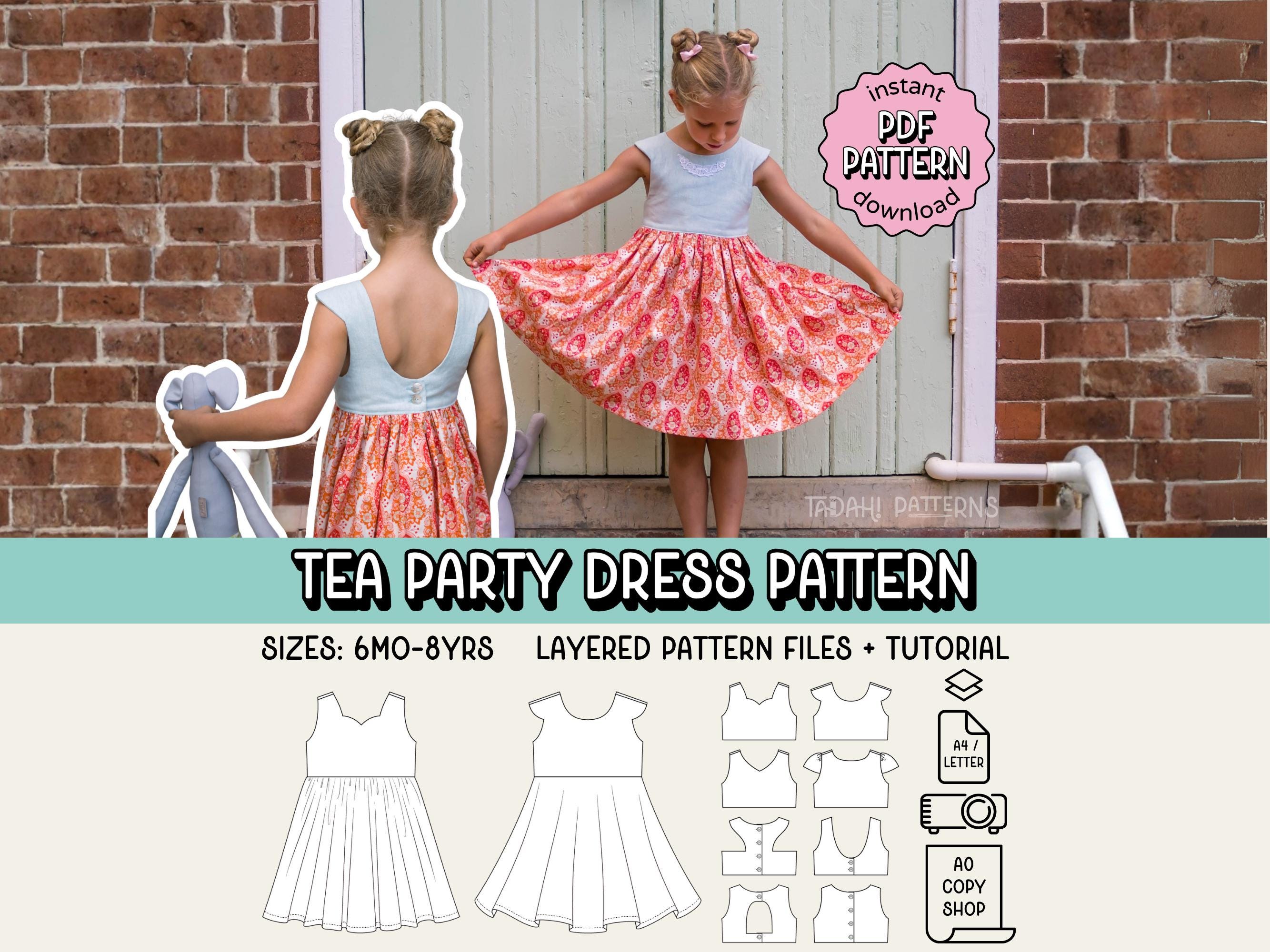 tea party dress pattern Tea Party Dress PDF Sewing Pattern ~ Girls Party Dress ~ Sizes 6mo - 8  Years