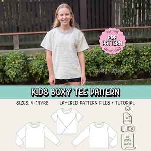 Kids Boxy Tee PDF Sewing Pattern ~ Unisex Boys Girls T-Shirt ~ Sizes 4-14yrs