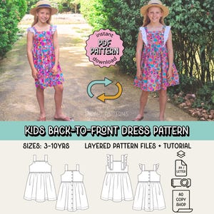 Kids Back-to-Front Dress PDF Sewing Pattern ~ Girls Summer Dress ~ Sizes 3-10yrs