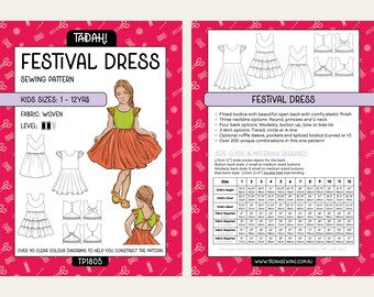 Festival Dress PDF Sewing Pattern ~ Girls Summer Dress ~ Sizes 1-12 Years