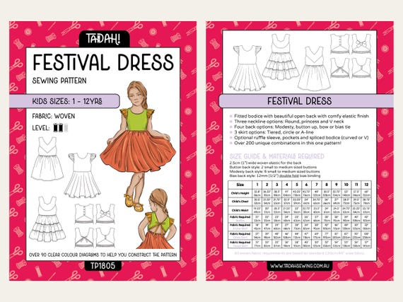 Festival Dress PDF Sewing Pattern ~ Girls Summer Dress ~ Sizes 1-12 Years -  Etsy