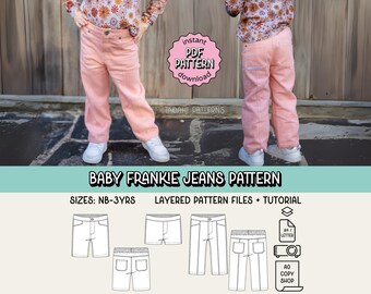 Baby Frankie Jeans & Shorts PDF Sewing Pattern ~ Unisex Boys Girls Pants ~ Sizes NB-3 Years