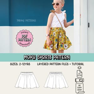 Patrón de costura en PDF de falda pantalón Moku ~ Falda corta para niñas ~ Tallas 2-12 años