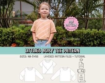 ベビー幼児用ボックスTシャツ PDF 縫製パターン ~ 男女兼用 男の子 女の子用Tシャツ ~ サイズ NB-5歳