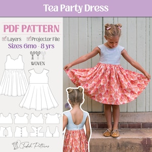 Tea Party Dress PDF Sewing Pattern ~ Girls Party Dress ~ Sizes 6mo - 8 years