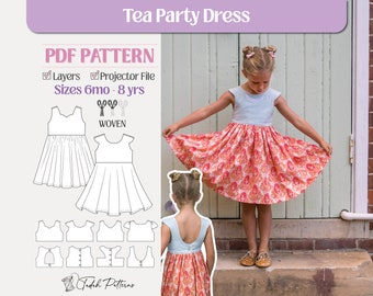Tea Party Dress PDF Sewing Pattern ~ Girls Party Dress ~ Sizes 6mo - 8 years