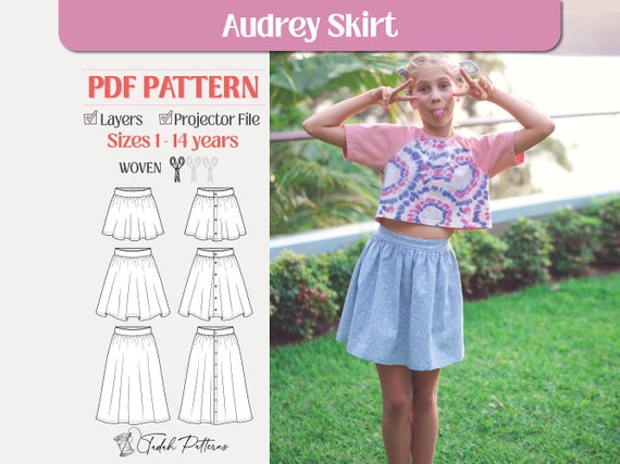 Audrey Skirt PDF Sewing Pattern ~ Girls Button Front Skirt