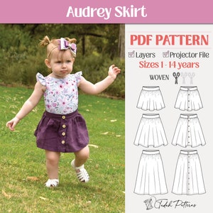 Audrey Skirt PDF Sewing Pattern ~ Girls Button Front Skirt ~ Sizes 1-14yrs