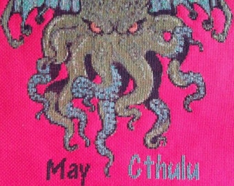 Cthulhu counted cross stitch, quirky, sea monster, scary