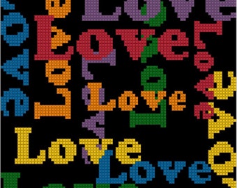 Love square counted cross stitch, valentine's gift, romantic, LGBTQ+