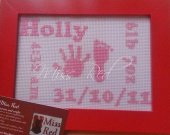 Personalised new baby cross stitch keepsake, gift, celebration