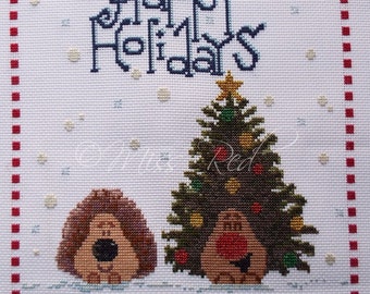 Happy Holidays Hedgehogs counted cross stitch kit, cute, needlework, Christmas, festive