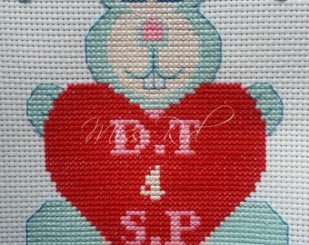 Bunny love counted cross stitch kit, valentines, love, cute
