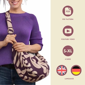 Sewing Pattern Crescent Bag pattern, half moon bag- 4 sizes, crossbody bag pattern, sling bag pattern, PDF and video tutorial
