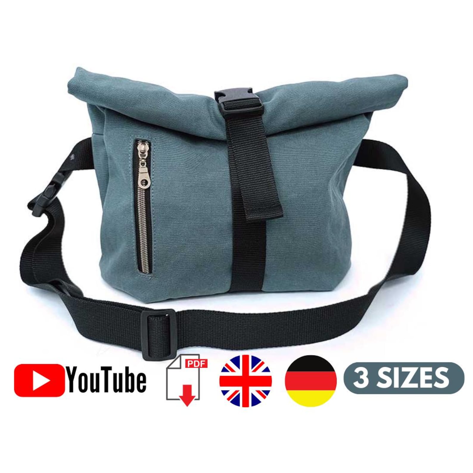 PDF Sewing Pattern Roll Top Sling Bag – Crossbody Messenger Bag DIY ...