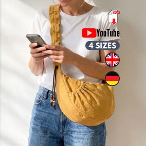 Crescent Bag Sewing Pattern PDF | 4 Sizes | Crossbody & Shoulder Bag | Drawstring or Webbing Strap | Video Tutorial