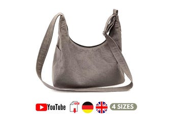 Hobo Bag sewing pattern, Sling Bag pattern and crossbody bag pattern, 4 Sizes, PDF and YouTube Tutorial
