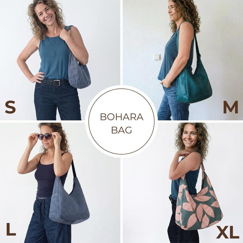 Hobo Bag sewing pattern, Sling Bag pattern and crossbody bag pattern, 4 Sizes, PDF and YouTube Tutorial image 8