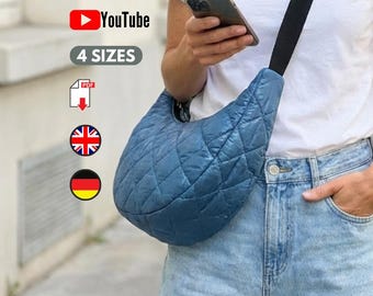 Crescent Bag PDF sewing pattern, Shoulder Bag, Easy Bag Pattern, 4 Sizes, Crosstown Crescent bag, video & Illustrated Instructions