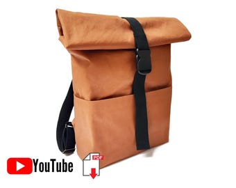 sewing pattern backpack, unisex roll top backpack easy to sew, PDF files, ebook, video tutorial