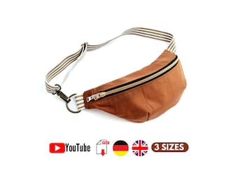 Fanny pack pattern, Bum bag PDF sewing pattern, Sling bag pattern, belt bag pattern, crossbody bag, 3 sizes, VIDEO, unisex