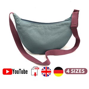 Schnittmuster Halbmondtasche, Moonbag in 4 Größen, Handtasche mit PDF Nähanleitung und Videoanleitng
