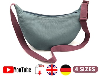 Schnittmuster Halbmondtasche, Moonbag in Größen, Handtasche mit