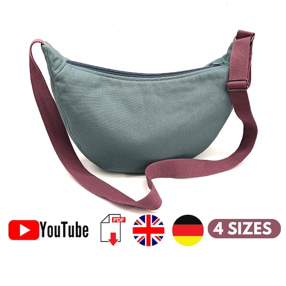 Sewing Pattern Crescent Bag Pattern, Half Moon Bag- 4 Sizes