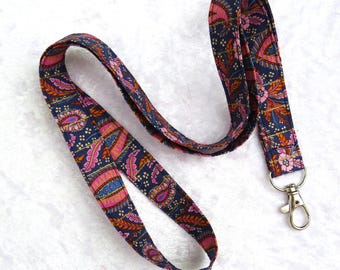 Liberty Print Lanyard:  with swivel lobster clip,  Shabani Paisley design