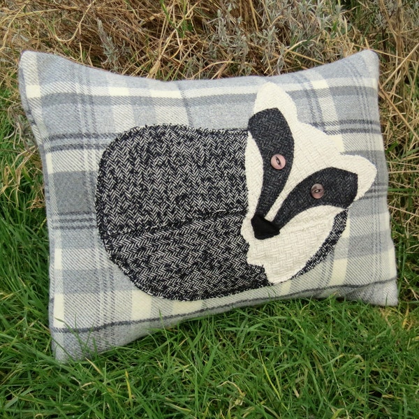 Badger cushion, complete with feather pad.  Badger pillow.  Sale!