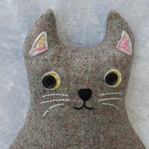 Cat cushion, cat pillow, made from tweed, cat shaped cushion, 33cm tall