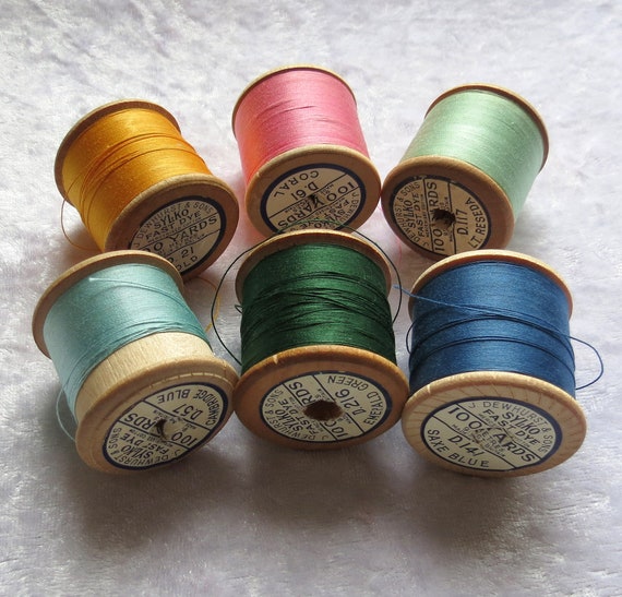 Vintage Sylko Cotton Spools, Wooden Bobbins, 1950s, Dewhurst, Sylko Cotton  Reels, Set of 6 