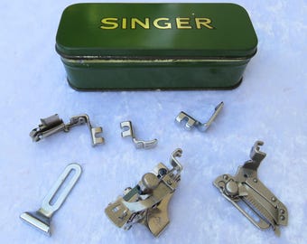 Green Singer Sewing Tin: 1940s, with Simanco parts