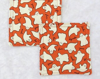 Halloween coasters ghosts design:  Set of two, mug rugs