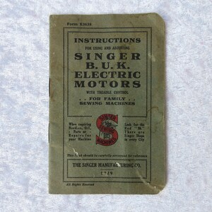 Singer Manual, dated 1929, instruction manual for Singer electric motors, original Singer Instructions book, 16 pages