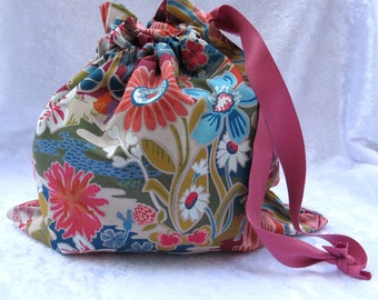 Liberty Lawn zakje, Liberty Lawn tas, tasje met trekkoord, lingerie tas, gevoerde tas, 25cm x 25cm