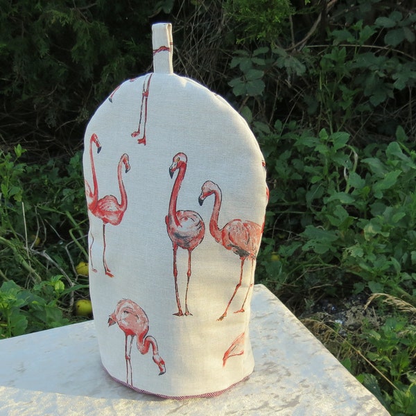 Coffee Cosy.  A cafetiere cosy with a flamingo design.  Size large, to fit a 6 - 8 cup cafetiere.