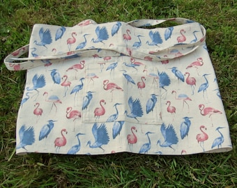 Vendor Apron,  short apron, waist apron, flamingos